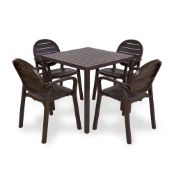 Stół CUBE 80 caffe/ciemnobrązowy + 4 krzesła PALMA caffe/ciemnobrązowy