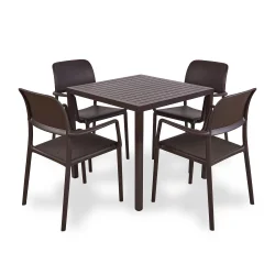 Stół CUBE 80 caffe/ciemnobrązowy + 4 krzesła RIVA caffe/ciemnobrązowy