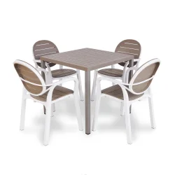 Stół CUBE 80 brązowy + 4 krzesła PALMA biało brązowy