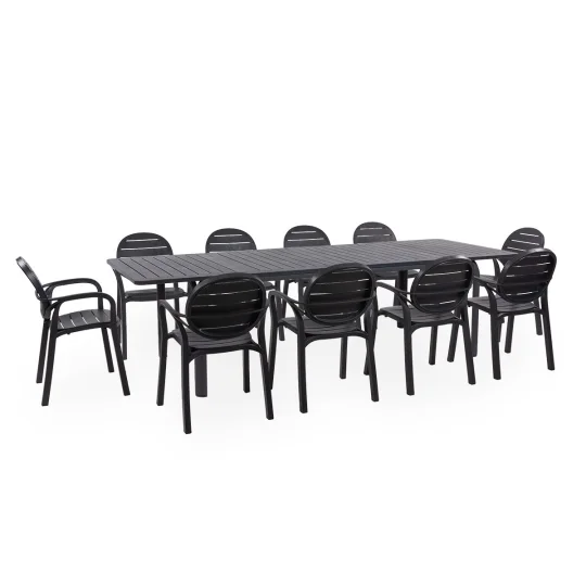 Stół rozkładany ALLORO 210 antracytowy + 10 krzeseł PALMA antracytowy