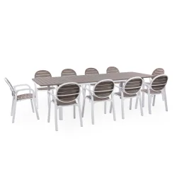 Stół rozkładany ALLORO 210/280 bianco tortora/biało brązowy + 10 krzeseł PALMA bianco tortora/biało brązowy