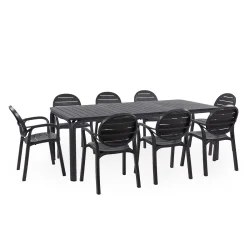 Stół rozkładany ALLORO 210 antracytowy + 8 krzeseł PALMA antracytowy
