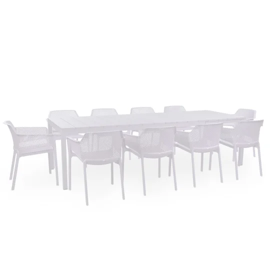 Stół rozkładany RIO 210/280 bianco/biały + 10 krzeseł NET bianco/biały