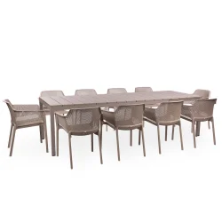 Stół rozkładany RIO 210/280 tortora/brązowy + 10 krzeseł NET tortora/brązowy