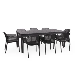 Stół rozkładany RIO 210 antracytowy + 8 krzeseł NET antracytowy