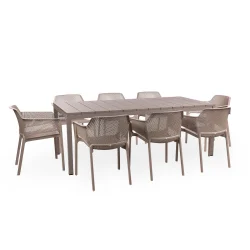 Stół rozkładany RIO 210 brązowy + 8 krzeseł NET brązowy