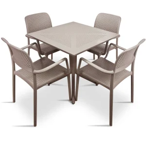 Stół CLIP 70 tortora/brązowy + 4 krzesła Bora tortora/brązowy