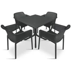 Stół CLIP 70 antracite/antracytowy + 4 krzesła NET antracite/antracytowy