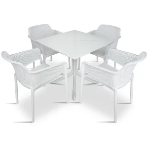 Stół CLIP 70 bianco/biały + 4 krzesła NET bianco/biały