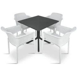 Stół CLIP 70 antracite/antracytowy + 4 krzesła NET bianco/biały