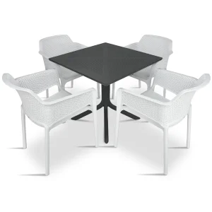Stół CLIP 70 antracite/antracytowy + 4 krzesła NET bianco/biały