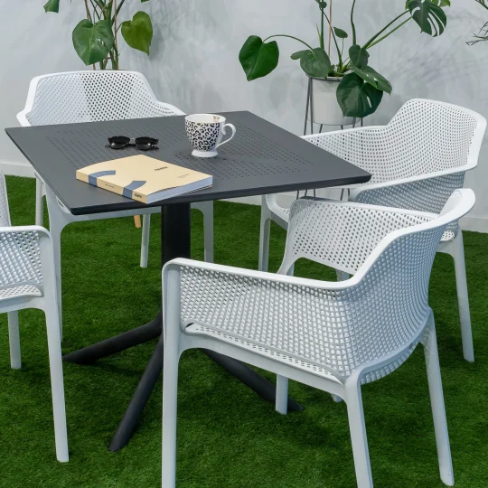 Stół CLIP 70 antracite/antracytowy + 4 krzesła NET bianco/biały - Zdjęcie 4
