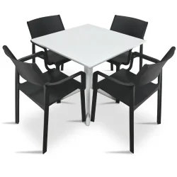 Stół CLIP 70 bianco/biały + 4 krzesła TRILL ARMCHAIR antracite/antracytowy