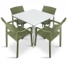 Stół CLIP 70 biały + 4 krzesła TRILL ARMCHAIR zielony