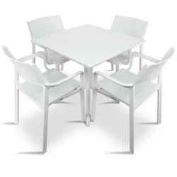 Stół CLIP 70 bianco/biały + 4 krzesła TRILL ARMCHAIR bianco/biały