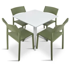 Stół CLIP 70 bianco/biały + 4 krzesła TRILL BISTROT agave/zielony