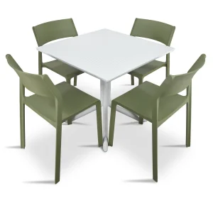 Stół CLIP 70 biały + 4 krzesła TRILL BISTROT zielony
