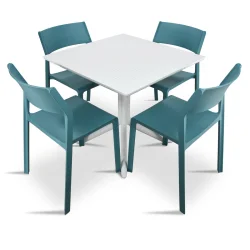 Stół CLIP 70 biały + 4 krzesła TRILL BISTROT niebieski