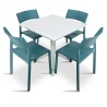 Stół CLIP 70 bianco/biały + 4 krzesła TRILL BISTROT ottanio/niebieski