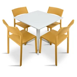 Stół CLIP 70 bianco/biały + 4 krzesła TRILL BISTROT senape/żółty