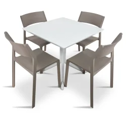 Stół CLIP 70 bianco/biały + 4 krzesła TRILL BISTROT tortora/brązowy