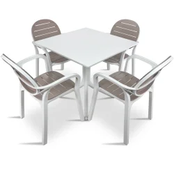 Stół CLIP 70 bianco/biały + 4 krzesła PALMA bianco tortora/biało brązowy