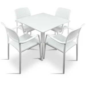 Stół CLIP 80 bianco/biały + 4 krzesła BORA bianco/biały