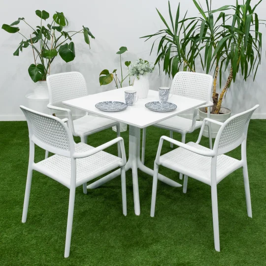 Stół CLIP 80 bianco/biały + 4 krzesła BORA bianco/biały - Zdjęcie 4