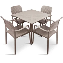 Stół CLIP 80 tortora/brązowy + 4 krzesła BORA tortora/brązowy