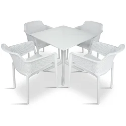 Stół CLIP 80 bianco/biały + 4 krzesła NET bianco/biały