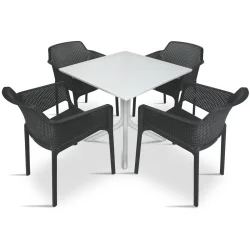 Stół CLIP 80 biały + 4 krzesła NET antracytowy