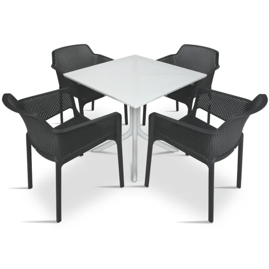 Stół CLIP 80 biały + 4 krzesła NET antracytowy