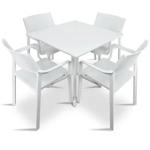 Stół CLIP 80 biały + 4 krzesła TRILL ARMCHAIR biały