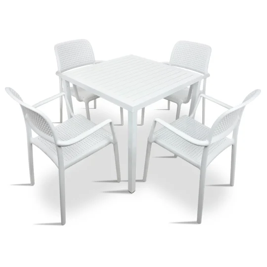 Stół CUBE 70 biały + 4 krzesła BORA biały