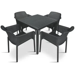 Stół CUBE 70 antracytowy + 4 krzesła NET antracytowy