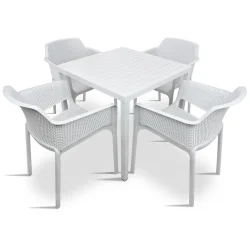 Stół CUBE 70 biały + 4 krzesła NET biały