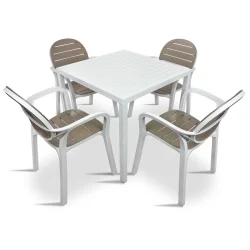 Stół CUBE 70 bianco/biały + 4 krzesła PALMA bianco tortora/biało brązowy