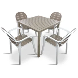 Stół CUBE 70 brązowy + 4 krzesła PALMA biało brązowy