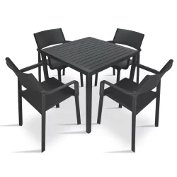 Stół CUBE 70 antracite/antracytowy + 4 krzesła TRILL ARMCHAIR antracite/antracytowy