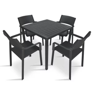 Stół CUBE 70 antracytowy + 4 krzesła TRILL ARMCHAIR antracytowy