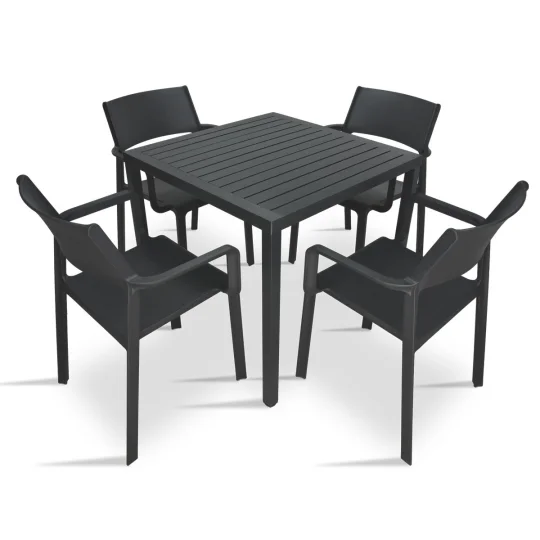 Stół CUBE 70 antracytowy + 4 krzesła TRILL ARMCHAIR antracytowy
