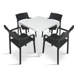 Stół CUBE 70 biały + 4 krzesła TRILL ARMCHAIR antracytowy