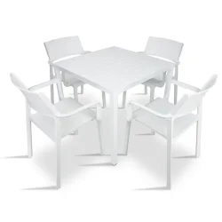 Stół CUBE 70 bianco/biały + 4 krzesła TRILL ARMCHAIR bianco/biały