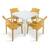 Stół CUBE 70 biały + 4 krzesła TRILL ARMCHAIR żółty