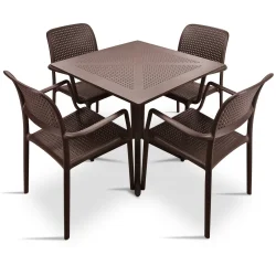 Stół CLIP 80 ciemnobrązowy + 4 krzesła Bora ciemnobrązowy
