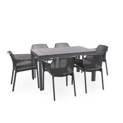 Stół rozkładany RIO 140/210 antracite/antracytowy + 6 krzeseł NET antracite/antracytowy