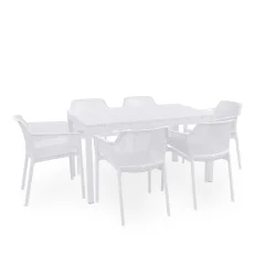 Stół rozkładany RIO 140/210 bianco/biały + 6 krzeseł NET bianco/biały