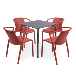 Stół Rodas 70 antracytowy + 4 krzesła FADO czerwony