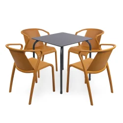 Stół Rodas 70 antracytowy + 4 krzesła FADO żółty