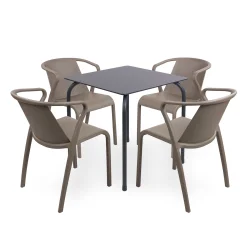 Stół Rodas 70 antracytowy + 4 krzesła FADO brązowy